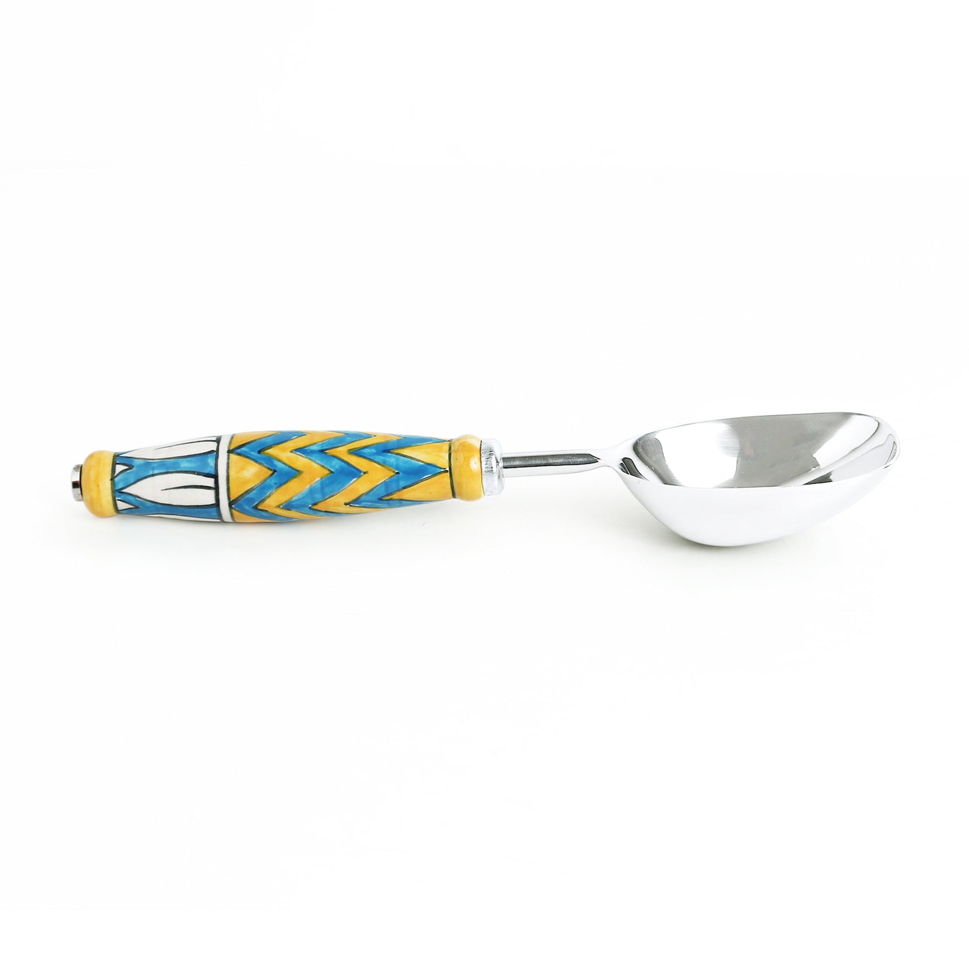 'The Mughal Paich Daar' Handpainted Serving Spoon Set In Stainless Steel & Ceramic (Set of 2)
