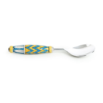 'The Mughal Paich Daar' Handpainted Serving Spoon Set In Stainless Steel & Ceramic (Set of 2)