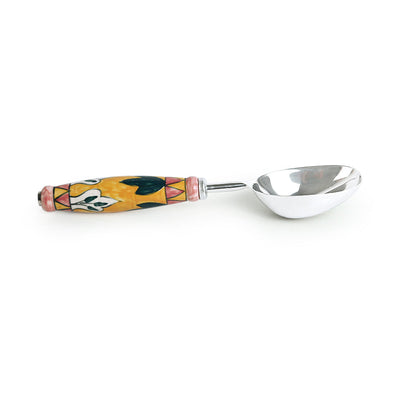 'The Mughal Patti' Handpainted Serving Spoon Set In Stainless Steel & Ceramic (Set of 2)