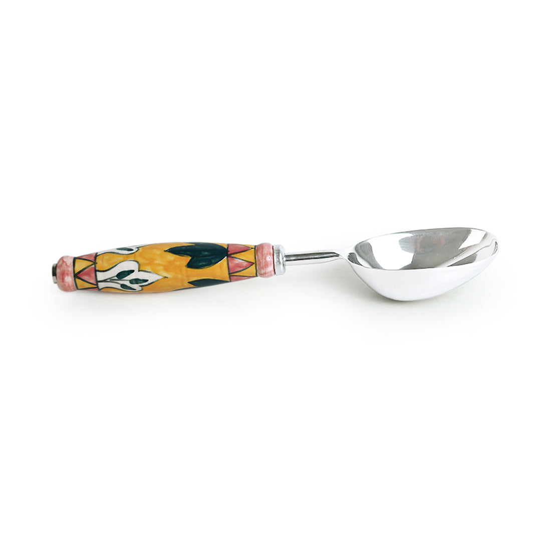 'The Mughal Patti' Handpainted Serving Spoon Set In Stainless Steel & Ceramic (Set of 2)