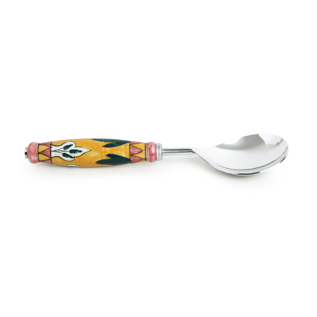 'The Mughal Patti' Handpainted Serving Spoon Set In Stainless Steel & Ceramic (Set of 2)