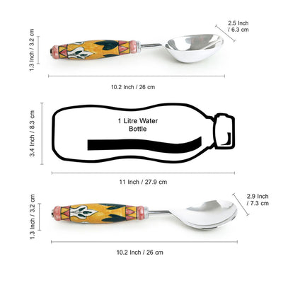 'The Mughal Patti' Handpainted Serving Spoon Set In Stainless Steel & Ceramic (Set of 2)