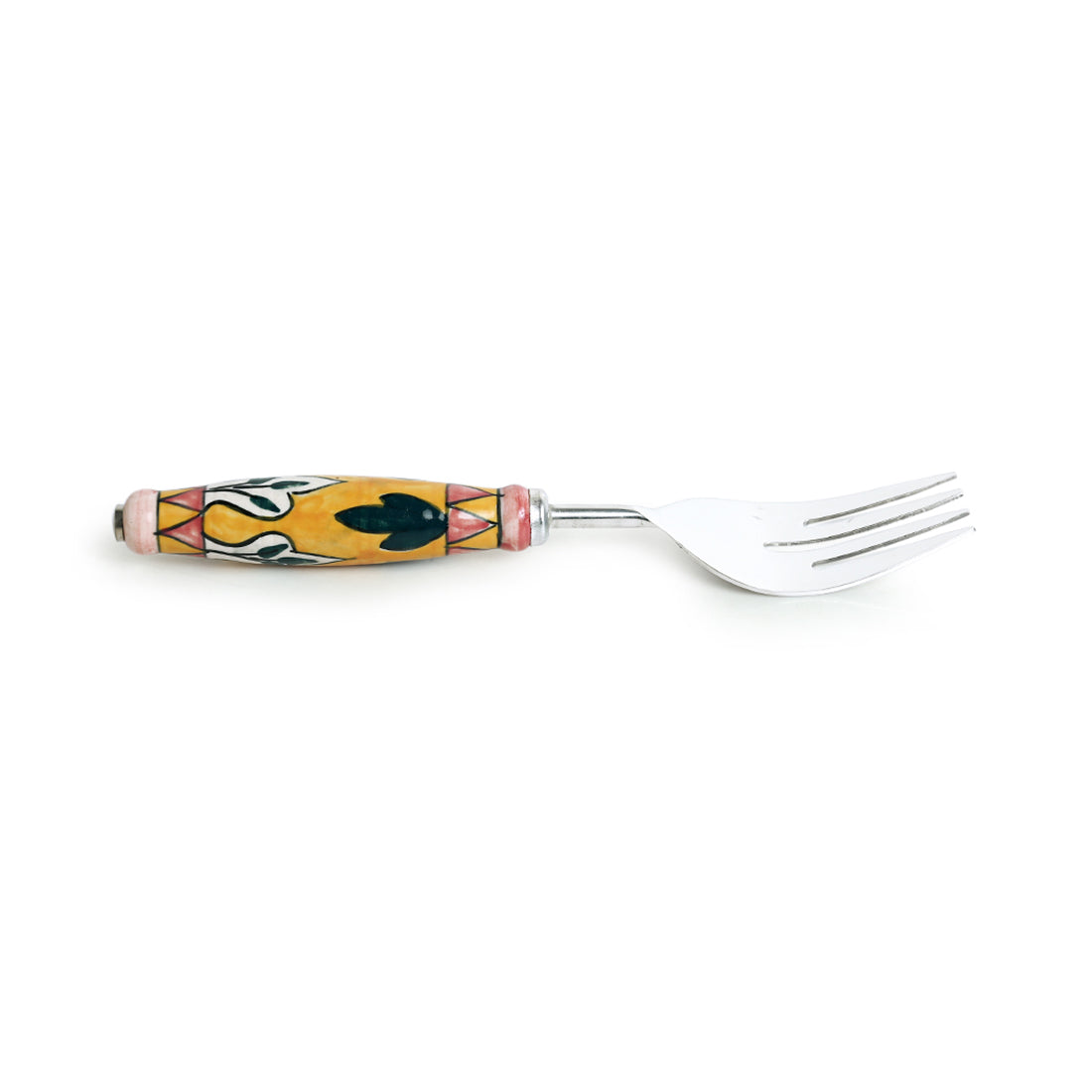 'The Mughal Patti' Handpainted Serving Fork & Scraper In Stainless Steel & Ceramic (Set of 2)
