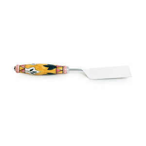 'The Mughal Patti' Handpainted Serving Fork & Scraper In Stainless Steel & Ceramic (Set of 2)