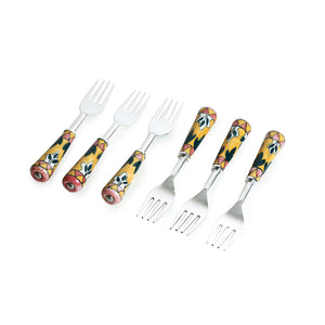 'The Mughal Patti' Handpainted Table Forks In Stainless Steel & Ceramic (Set of 6)