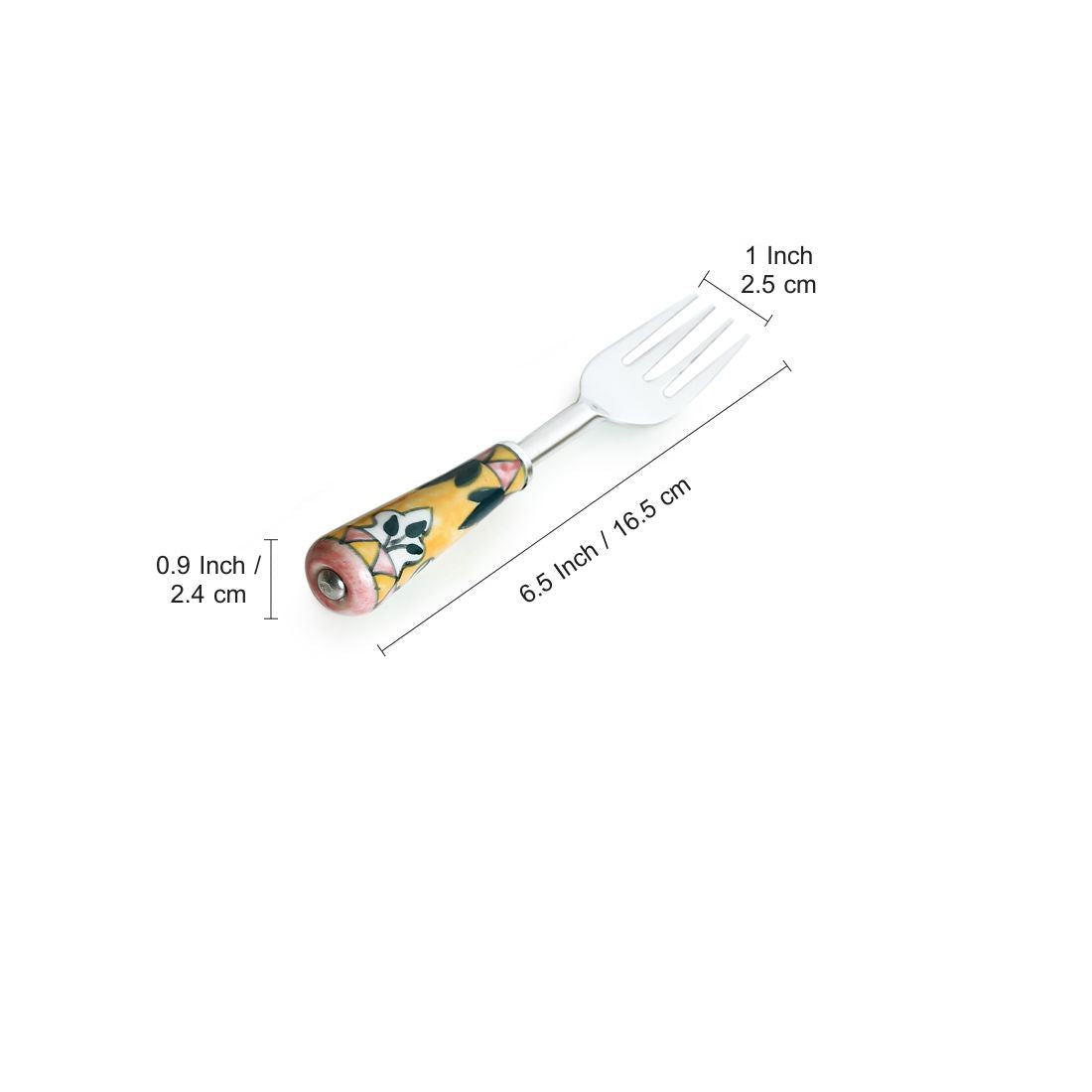 'The Mughal Patti' Handpainted Table Forks In Stainless Steel & Ceramic (Set of 6)
