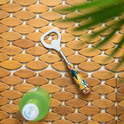 'The Mughal Patti' Handpainted Bottle Opener In Stainless Steel & Ceramic