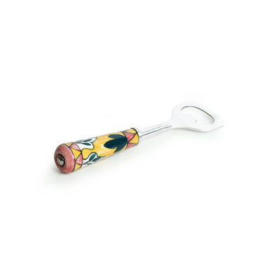 'The Mughal Patti' Handpainted Bottle Opener In Stainless Steel & Ceramic