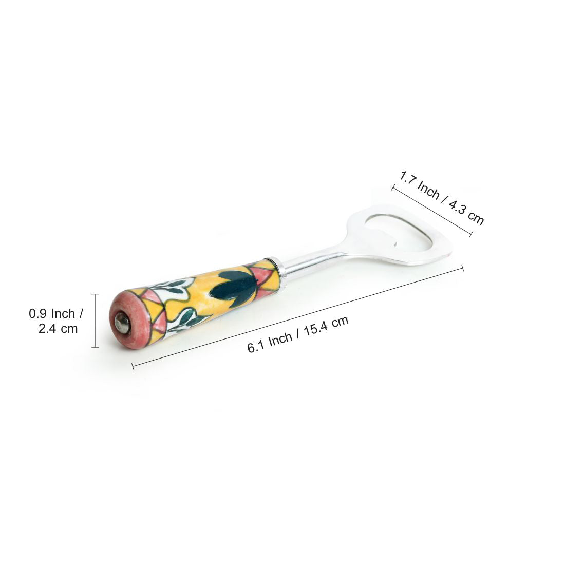 'The Mughal Patti' Handpainted Bottle Opener In Stainless Steel & Ceramic