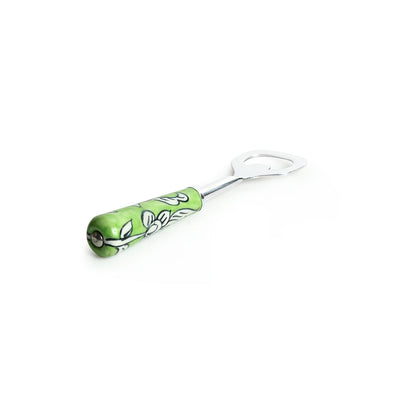 'The Mughal Zahri' Handpainted Bottle Opener In Stainless Steel & Ceramic