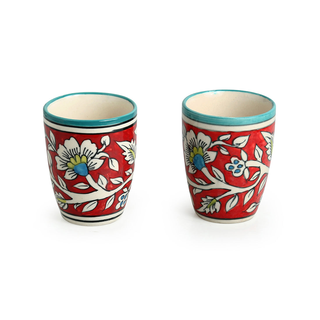 'Mughal Rims' Floral Handpainted Tea & Coffee Mugs In Ceramic (Set of 2)