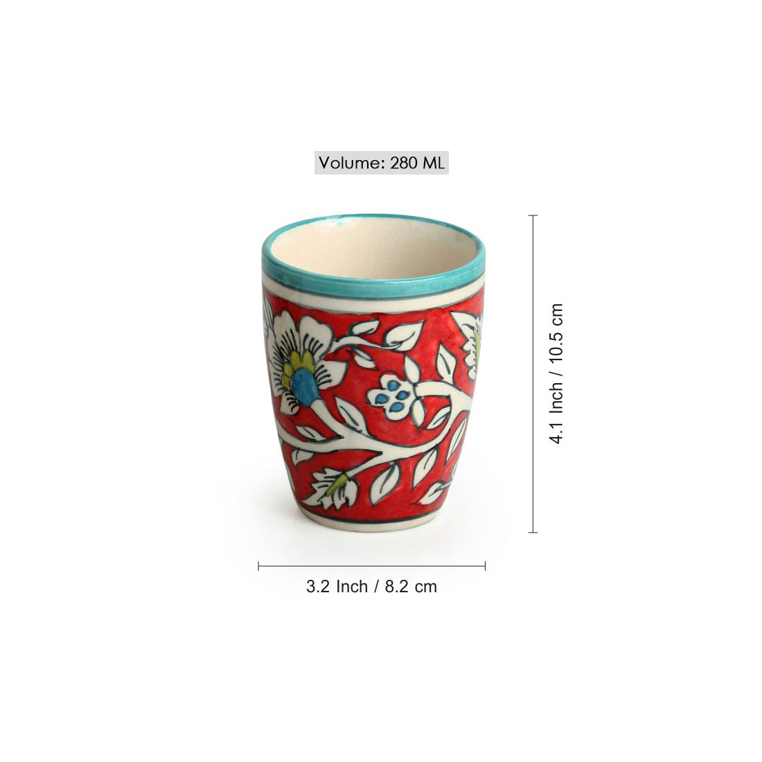 'Mughal Rims' Floral Handpainted Tea & Coffee Mugs In Ceramic (Set of 2)