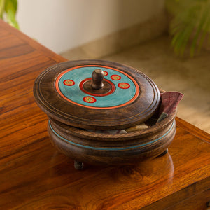 'Desert Stash' Handpainted Chapati Box In Mango Wood