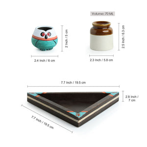 'Desert Owl-Jar Pack' Handglazed Salt & Pepper Shaker Set With Toothpick Holder & Tray