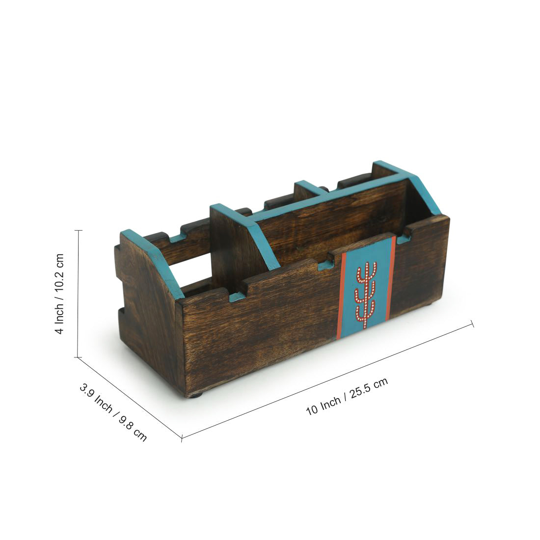 'Oasis Spaces' Handpainted Cutlery Holder In Mango Wood (4 Partitions)