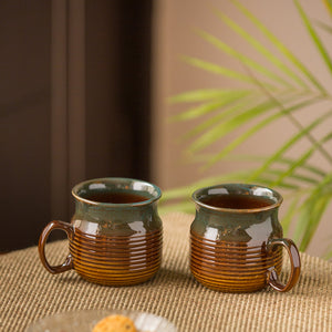 'Amber & Teal' Studio Pottery Mugs in Ceramic (Set Of 2)