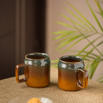 'Amber & Teal' Studio Pottery Mugs In Ceramic (Set Of 2)