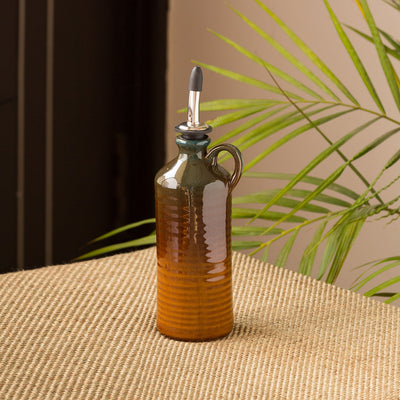 'Amber & Teal' Studio Pottery Oil Bottle In Ceramic (250 ml)