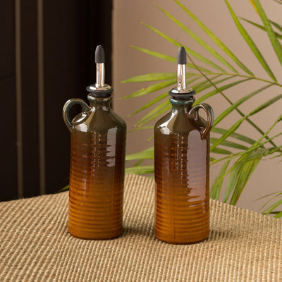 'Amber & Teal' Studio Pottery Oil Bottle In Ceramic (Set of 2, 250 ml)