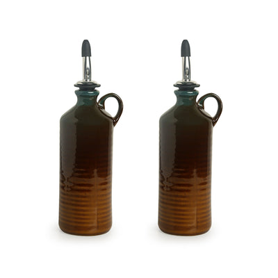 'Amber & Teal' Studio Pottery Oil Bottle In Ceramic (Set of 2, 250 ml)