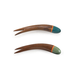 'The Peacock Must-Haves' Handpainted Fruit Forks In Sheesham Wood (Set of 5)