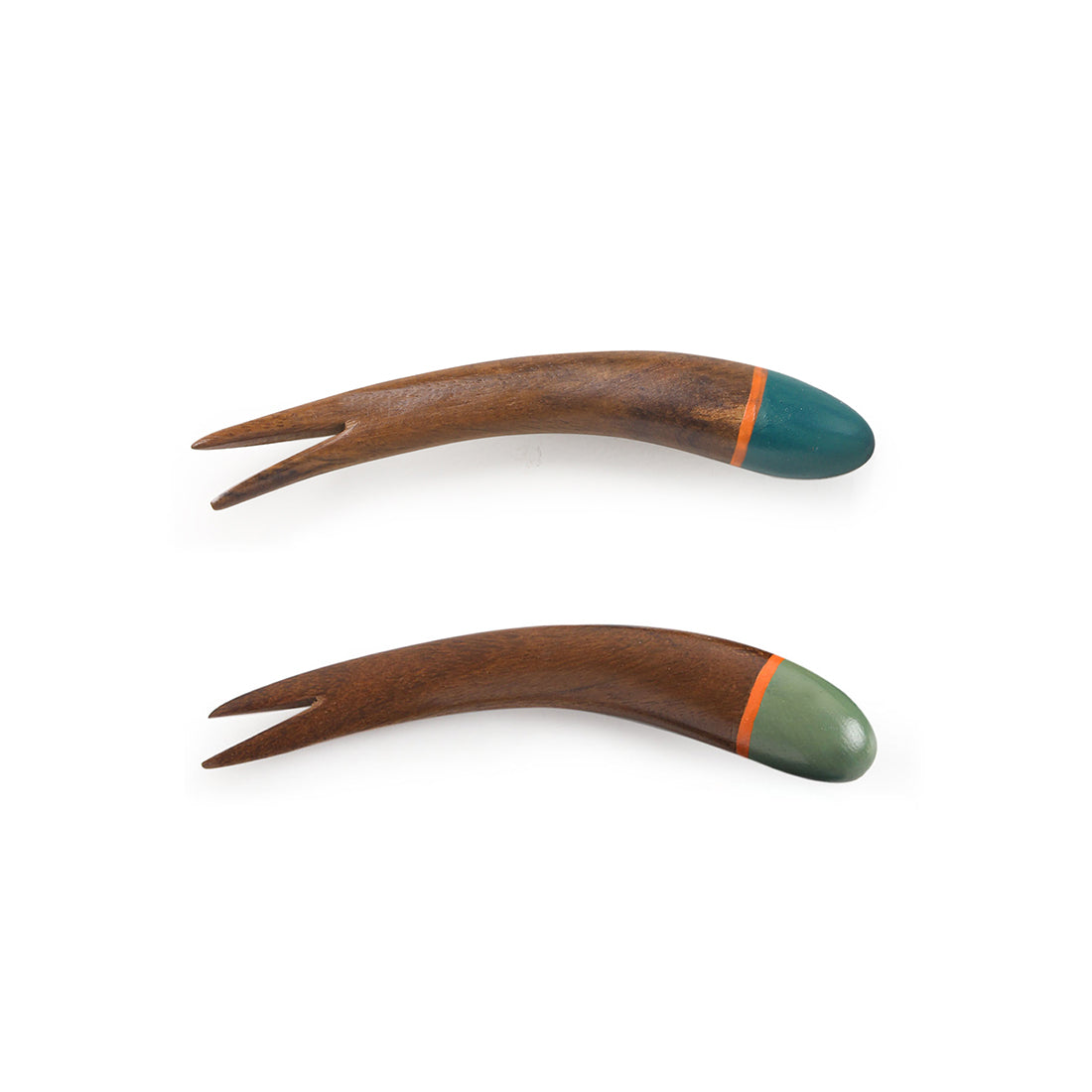 'The Peacock Must-Haves' Handpainted Fruit Forks In Sheesham Wood (Set of 5)
