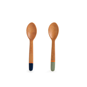 'The Peacock Spoonfuls' Handpainted Teaspoons In Neem Wood (Set of 6, 4.8 Inch)