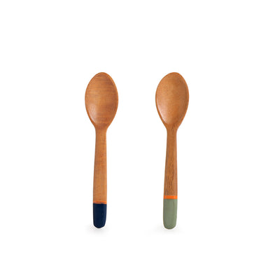 'The Peacock Spoonfuls' Handpainted Teaspoons In Neem Wood (Set of 6, 4.8 Inch)