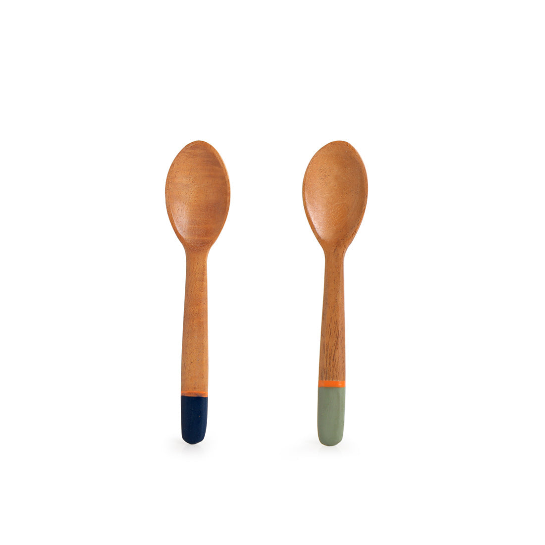 'The Peacock Spoonfuls' Handpainted Teaspoons In Neem Wood (Set of 6, 4.8 Inch)