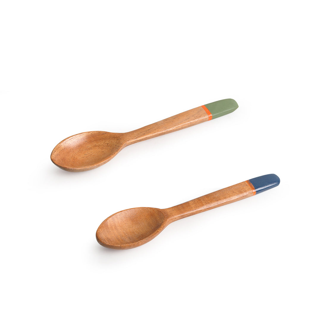 'The Peacock Spoonfuls' Handpainted Teaspoons In Neem Wood (Set of 6, 4.8 Inch)