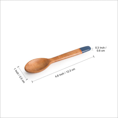 'The Peacock Spoonfuls' Handpainted Teaspoons In Neem Wood (Set of 6, 4.8 Inch)