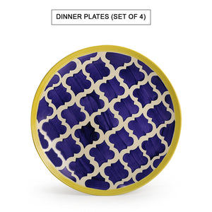 Blue - 'Moroccan Dining' Handpainted Ceramic Dinner Plates With Katoris (8 Pieces, Serving for 4)