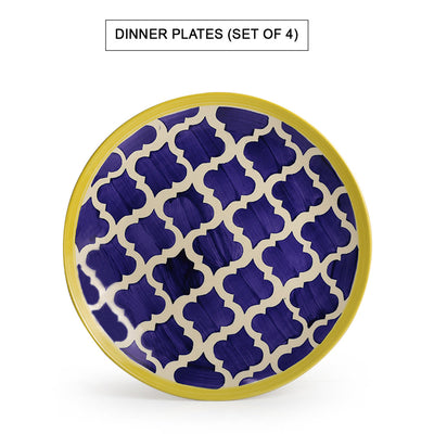 Blue - 'Moroccan Dining' Handpainted Ceramic Dinner Plates With Katoris (8 Pieces, Serving for 4)