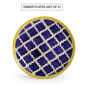 Blue - 'Moroccan Dining' Handpainted Ceramic Dinner Plates With Katoris & Serving Bowls (10 Pieces, Serving for 4)