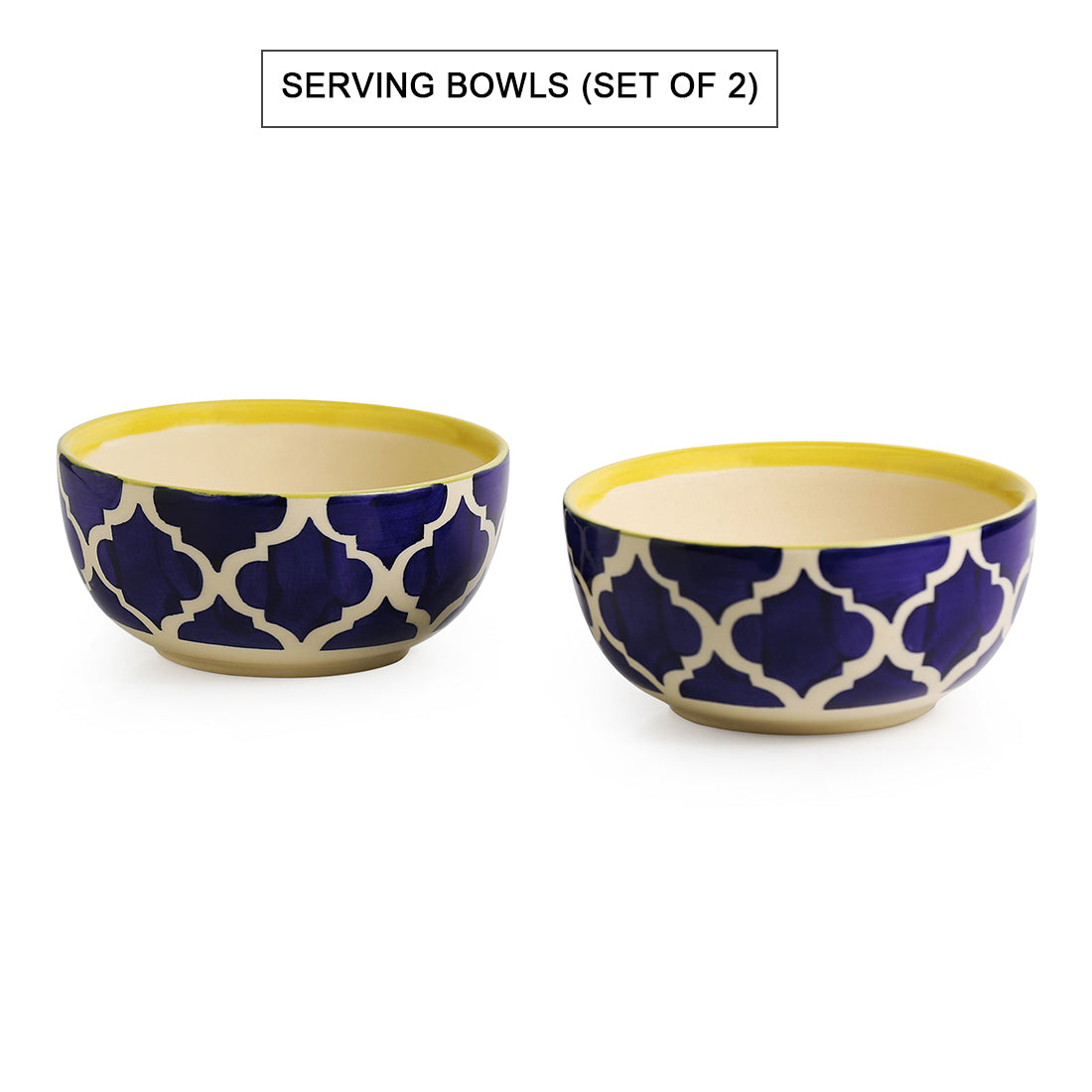 Blue - 'Moroccan Dining' Handpainted Ceramic Dinner Plates With Katoris & Serving Bowls (10 Pieces, Serving for 4)