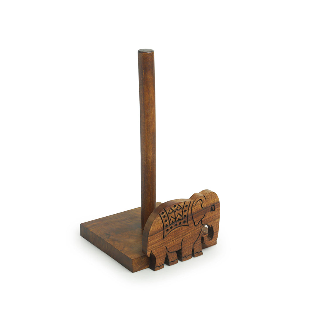 'The Elephant Warriors' Hand Carved Kitchen Tissue Roll Holder In Sheesham Wood (2 Rolls)