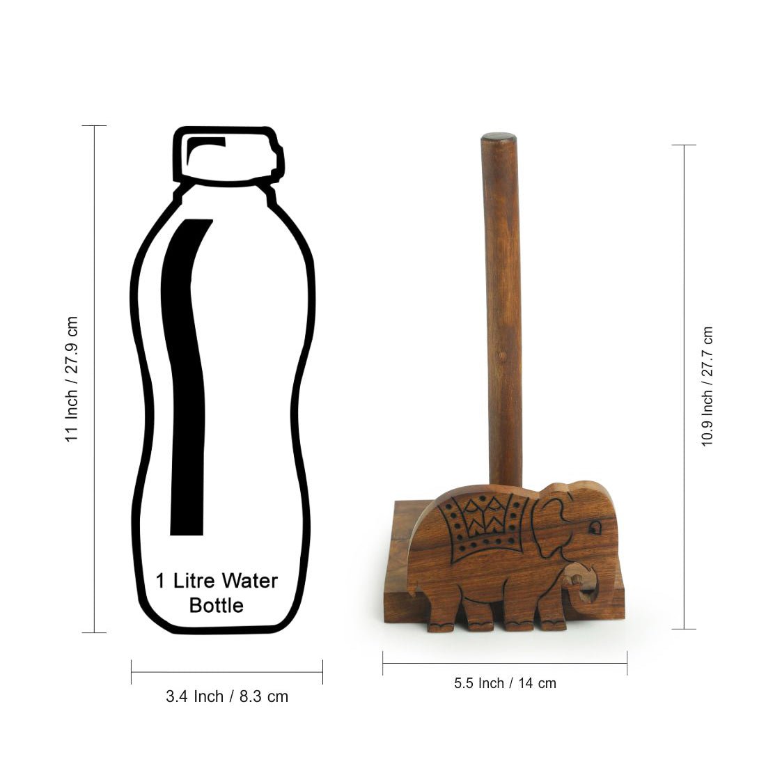 'The Elephant Warriors' Hand Carved Kitchen Tissue Roll Holder In Sheesham Wood (2 Rolls)
