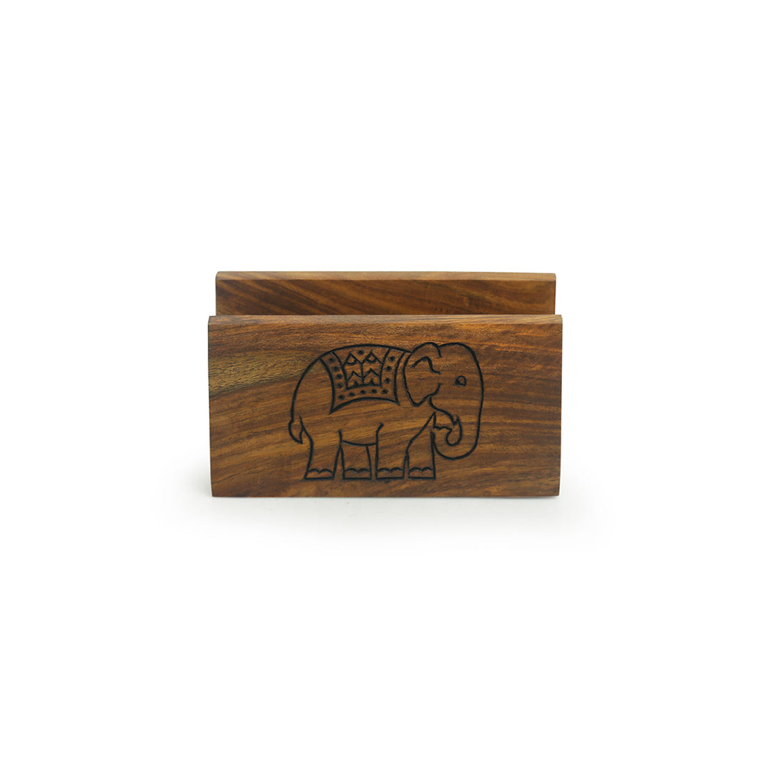 'The Elephant Warriors' Hand Carved Napkin Holder In Sheesham Wood