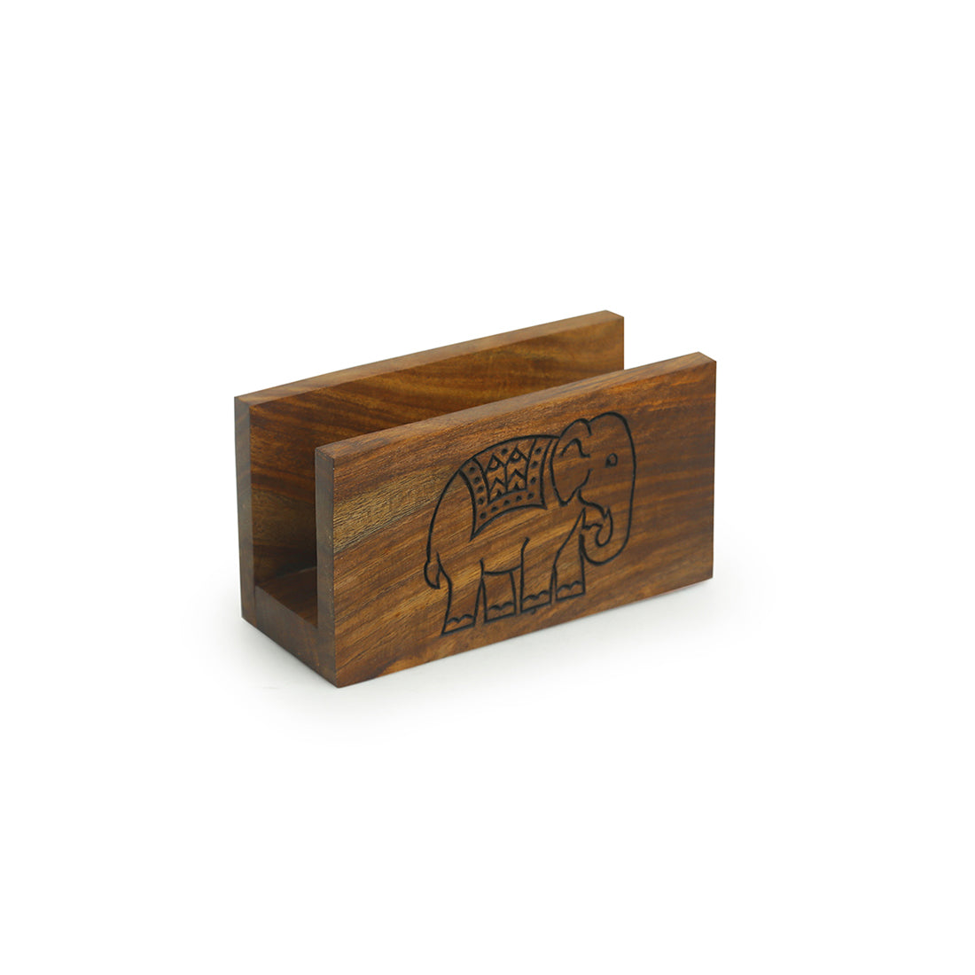 'The Elephant Warriors' Hand Carved Napkin Holder In Sheesham Wood