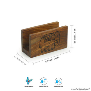 'The Elephant Warriors' Hand Carved Napkin Holder In Sheesham Wood