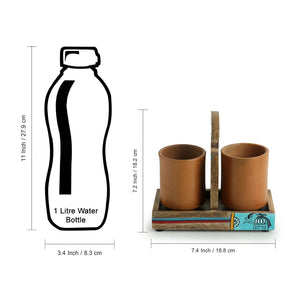 'Earthen Elephant' Handmade Coffee & Tea Glasses Set In Terracotta With Tray (Set of 2, 270 ML)