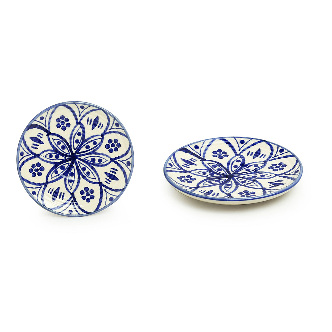 'Moroccan Floral' Handpainted Studio Pottery Tea Cups With Saucers In Ceramic (Set of 6, Microwave Safe)