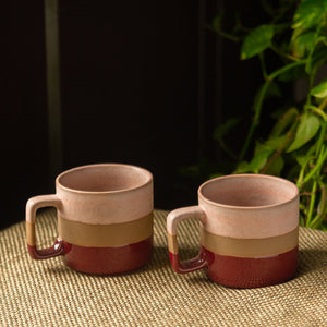 'Crimson Peaches' Hand Glazed Studio Pottery Tea & Coffee Mugs In Ceramic (Set of 2, 361 ML, Microwave Safe)