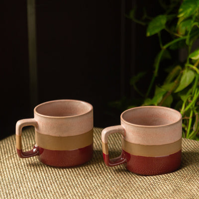 'Crimson Peaches' Hand Glazed Studio Pottery Tea & Coffee Mugs In Ceramic (Set of 2, 361 ML, Microwave Safe)
