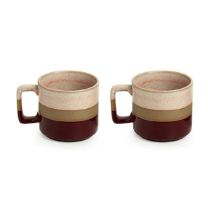 'Crimson Peaches' Hand Glazed Studio Pottery Tea & Coffee Mugs In Ceramic (Set of 2, 361 ML, Microwave Safe)