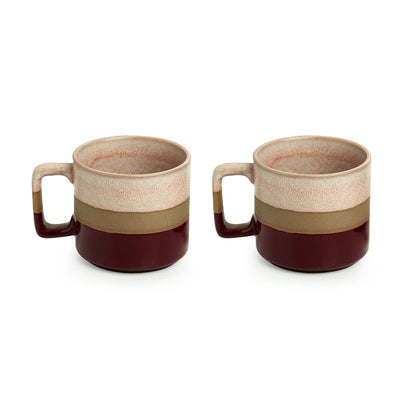 'Crimson Peaches' Hand Glazed Studio Pottery Tea & Coffee Mugs In Ceramic (Set of 2, 361 ML, Microwave Safe)