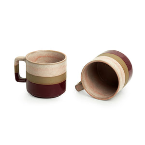 'Crimson Peaches' Hand Glazed Studio Pottery Tea & Coffee Mugs In Ceramic (Set of 2, 361 ML, Microwave Safe)