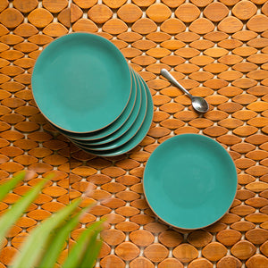 'Earthen Turquoise' Hand Glazed Side/Quarter Plates In Ceramic (Set of 6, Microwave Safe)