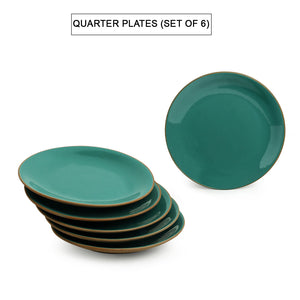 'Earthen Turquoise' Hand Glazed Side/Quarter Plates In Ceramic (Set of 6, Microwave Safe)