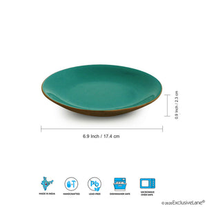 'Earthen Turquoise' Hand Glazed Side/Quarter Plates In Ceramic (Set of 6, Microwave Safe)